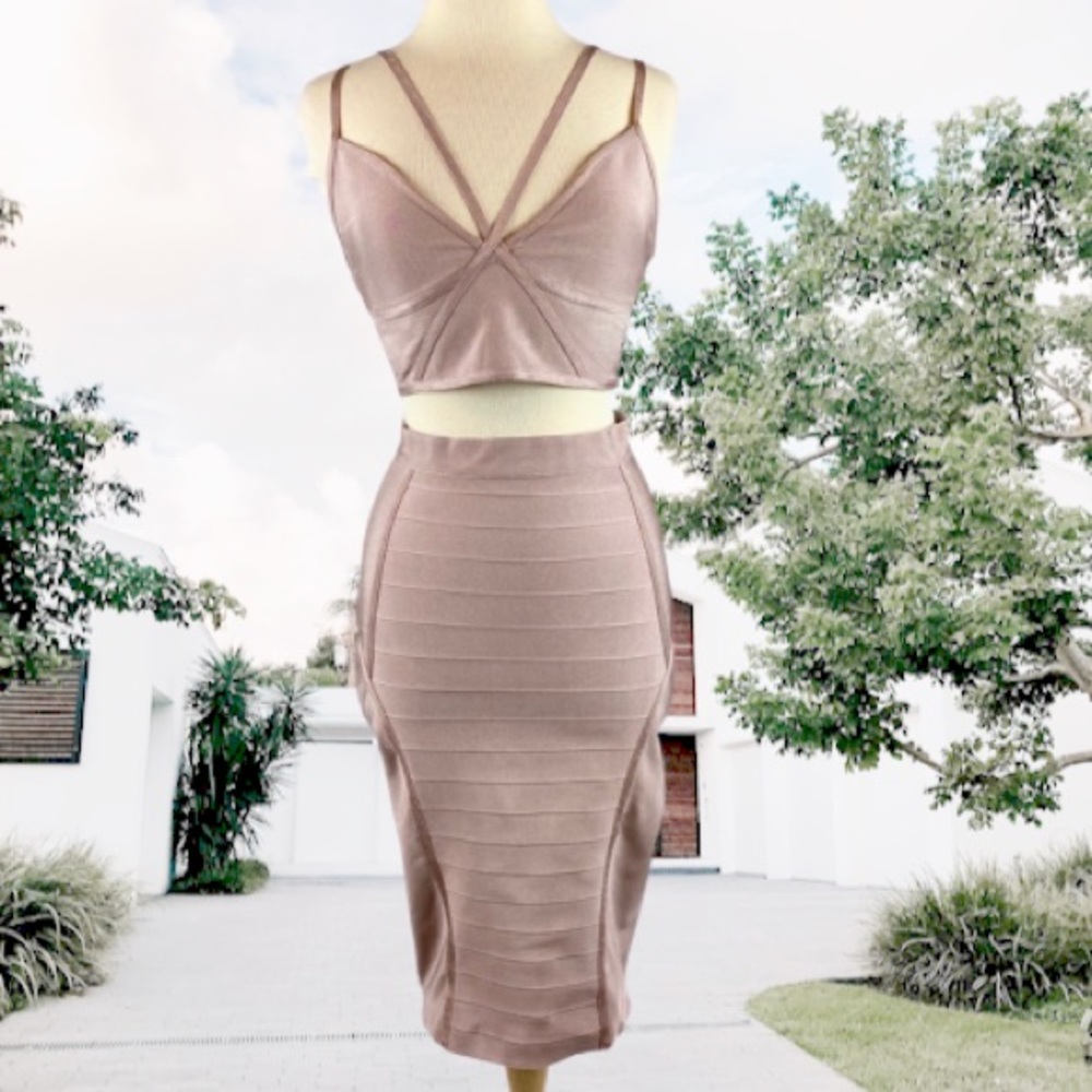 Fashion Nova Strappy Bandage 2 Pc Set Dusty Mauve